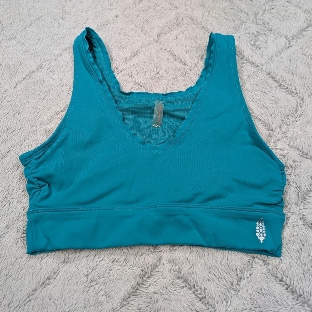 Free People Sports Bra Women's S Blue Wavy Waters Hearts Aflutter Brami Yoga